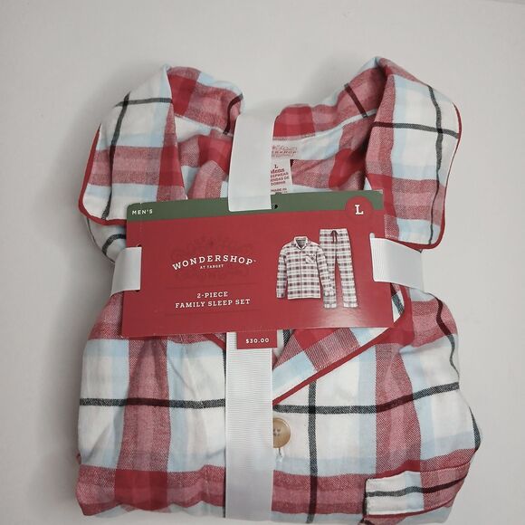 Men's White Plaid Flannel 2 Piece Pajama Set Wondershop Size L - Picture 1 of 6